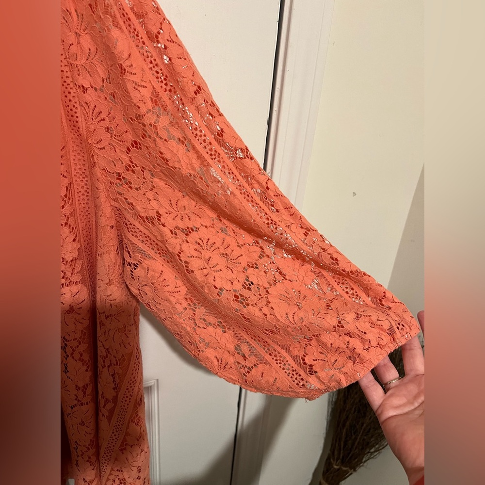 Catherine’s Classy Lace Coral Peach Bohemian Tunic Blouse Size 3X Cottagecore - Picture 6 of 9